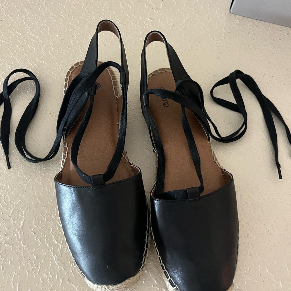 Black Leather Women's Espadrilles